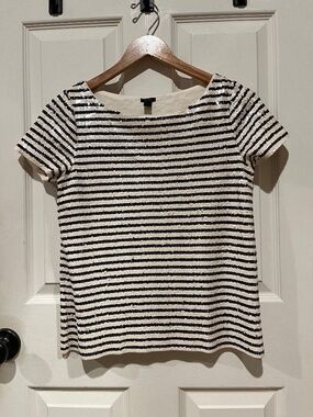 J.Crew Size XS Sequin Striped Short Sleeve Top Nautical Sparkle Tee